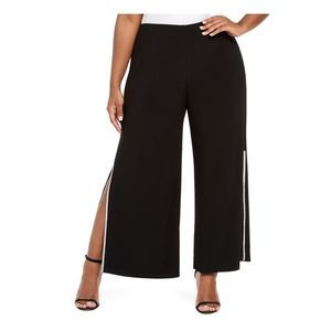 JBS LIMITED Womens Black Side Slits; Trim, Mid Evening Wide Leg Pants Plus 3X